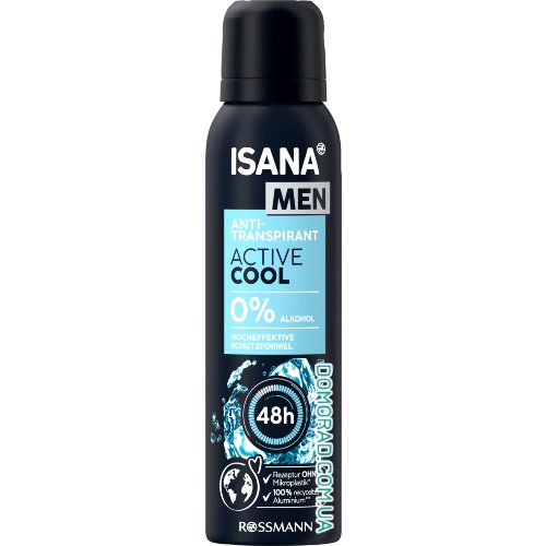 Isana MEN Антиперспірант для чоловіків Active Cool (0% ACH) 150ml