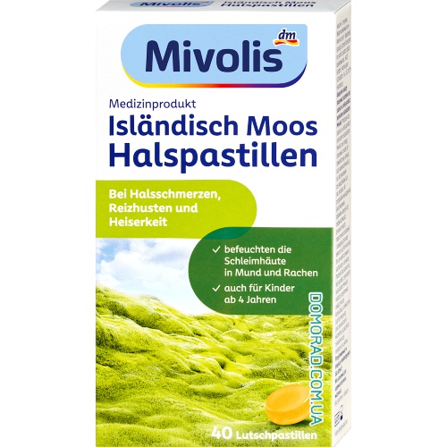 Mivolis Islandisch Moos Halspastillen 40 пастилок