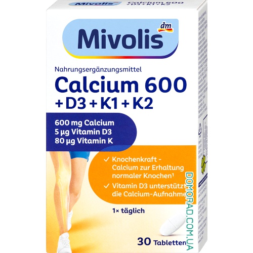 Mivolis Calcium 600 + Vitamin D3 + K 30 таблеток